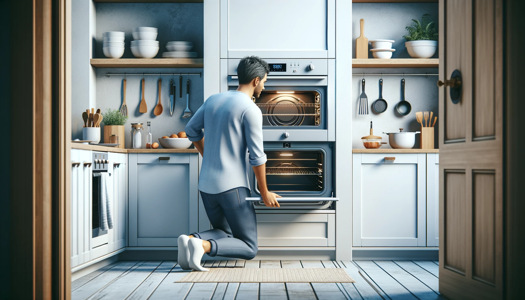 Image showing a homeowner dealing with an oven door that won't close